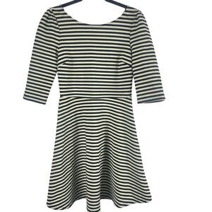 Pixley Midi Dress L Womens Half Sleeve V Back Black White Striped Back Zip